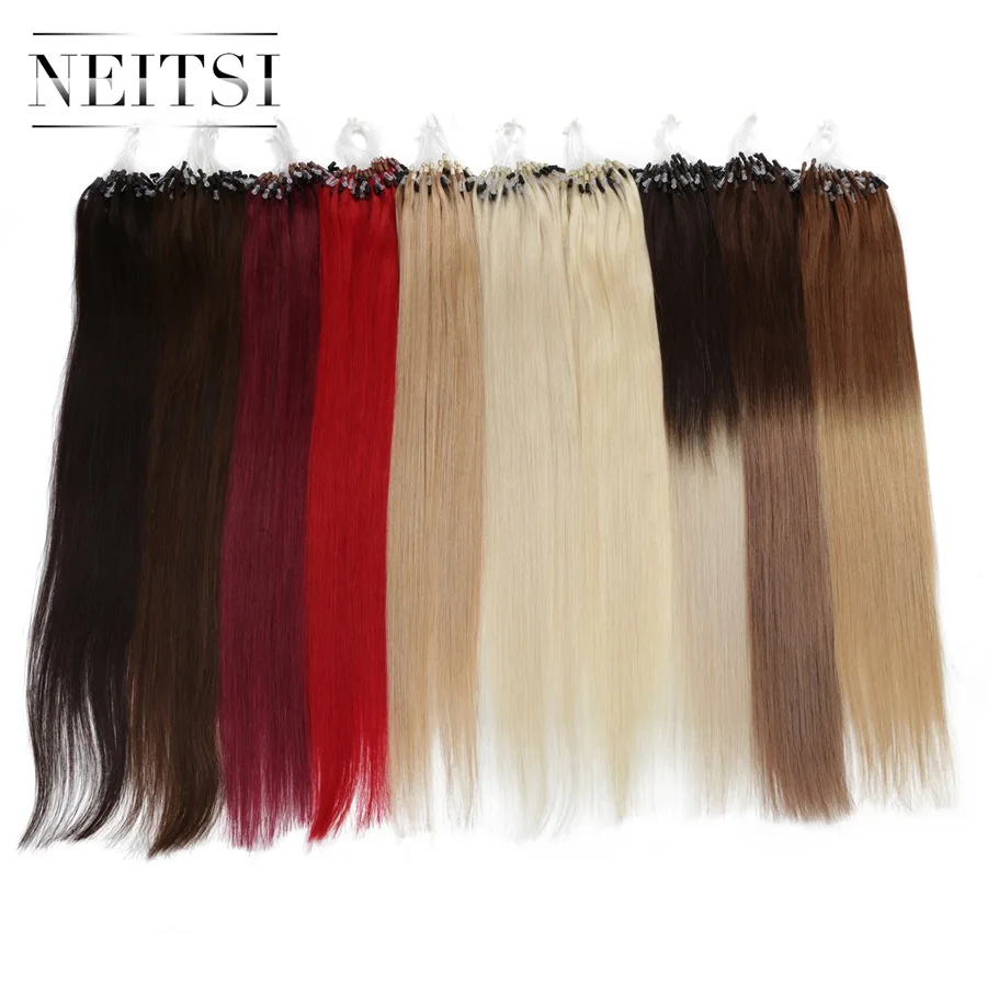 Neitsi прямые Петлевое микрокольцо волос 100% человеческих Микро Бисера ссылки искусственные волосы одинаковой направленности химическое