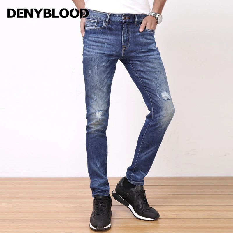 Denyblood Джинсы для женщин Mens Stretch Джинсы для женщин двойной Цвет деним тонкий прямой проблемных Джинсы для женщин рваные высокое качество