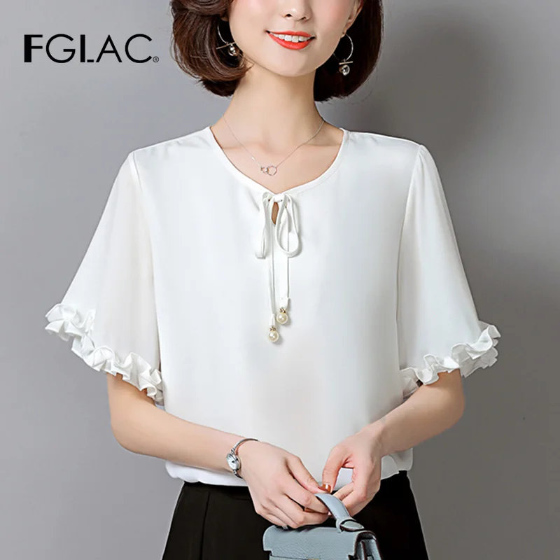 

FGLAC 5XL Chiffon shirt New Arrivals 2019 Summer tops Fashion short sleeve Solid color Chiffon blouse Plus size women blusa