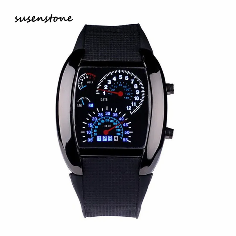 Susenstone, модный бренд, авиация, турбо циферблат, светодиодный, военные часы, для мужчин, спортивный автомобиль, метр, многофункциональные часы, Relogio Masculino 40