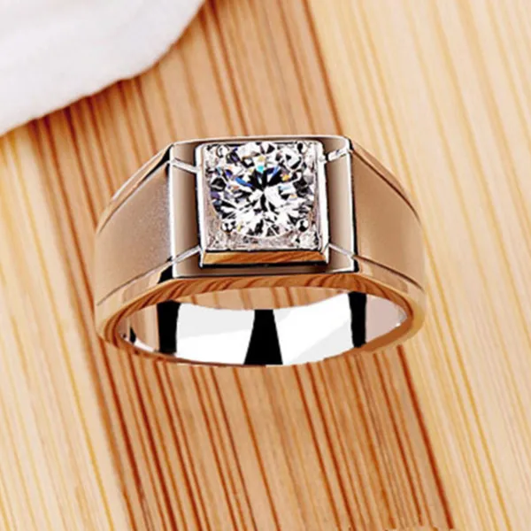 Classic Men S Pure White Gold Ring 1ct Test Positive Moissanits