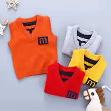 Детский свитер в консервативном стиле, жилет однотонный жилет с буквенным принтом для маленьких девочек одежда для маленьких мальчиков трикотажная одежда с v-образным вырезом на возраст от 0 до 6 месяцев