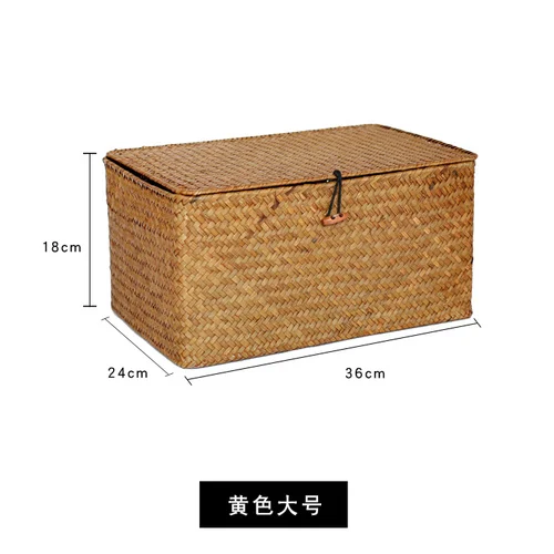 Ротанговая тканая коробка для хранения с крышкой ювелирные коробки ручной работы макияж Органайзер деревянный для мелочей пуэр чай чехол контейнеры подарок - Цвет: L