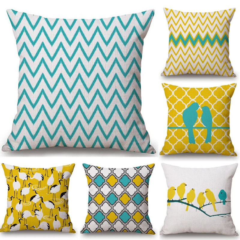 

1pc Wave Shape Bird Pillow Case Geometric Throw Pillow Covers Yellow Blue Decorative Cushion Covers for Home Sofa Decoration