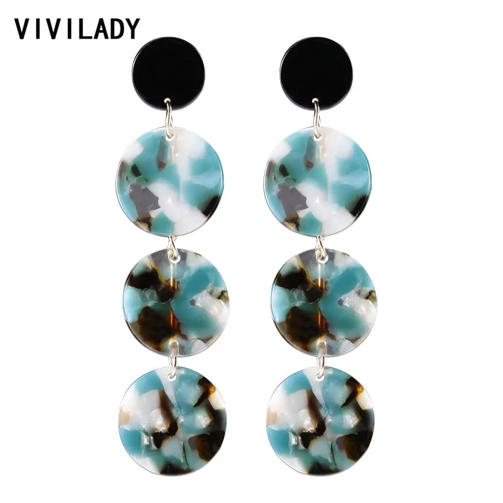 VIVILADY Boho многослойные круглые акриловые длинные женские серьги капли