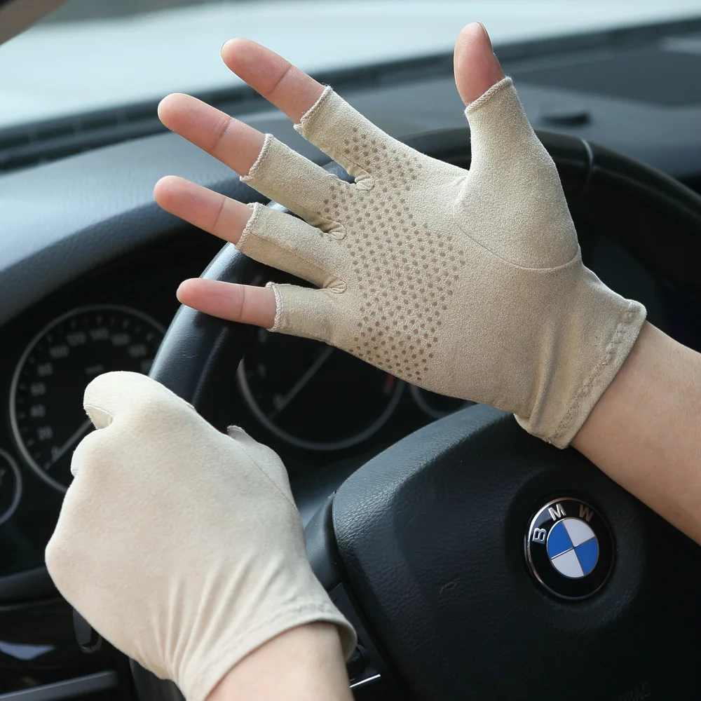 Suede Sunscreen Gloves Male Female Summer Thin Short Style Semi-Finger Driving Non-Slip Gloves For Man Woman SZ007W1