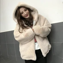 Женское зимнее Новое теплое пальто из искусственного меха с капюшоном Женская модная пушистая Милая Свободная верхняя одежда повседневная Высококачественная парка с длинным рукавом Z589