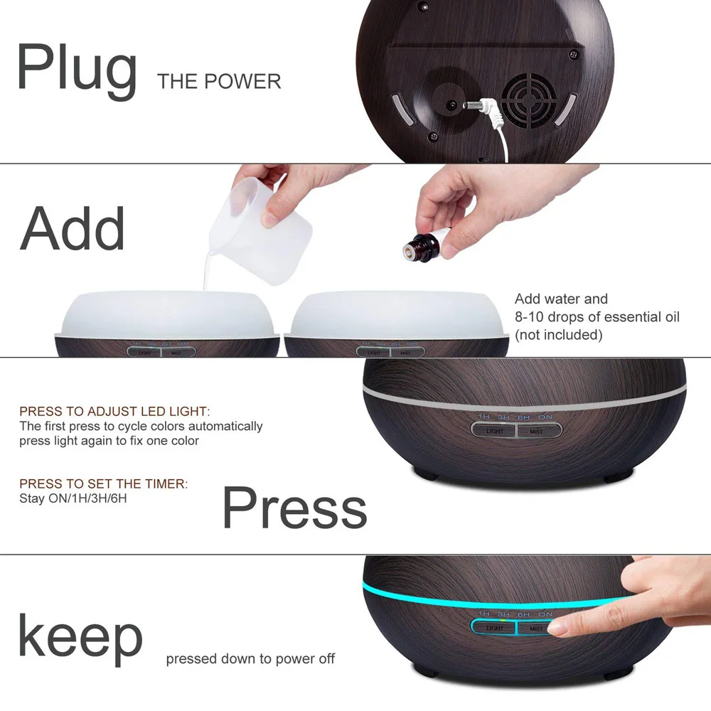 Murah 550 Ml Ultrasonic Air Humidifier Diffuser Minyak Esensial Aromaterapi Aroma Listrik Diffuser dengan Remote Control untuk Rumah