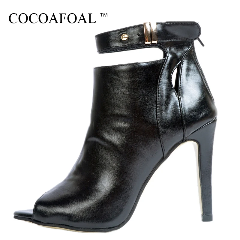 

COCOAFOAL Woman Peep Toe Ankle Boots Black Spring Autumn Winter Fetish High Heels Chelsea Boots Fashion Sexy Prom Shoes 2018