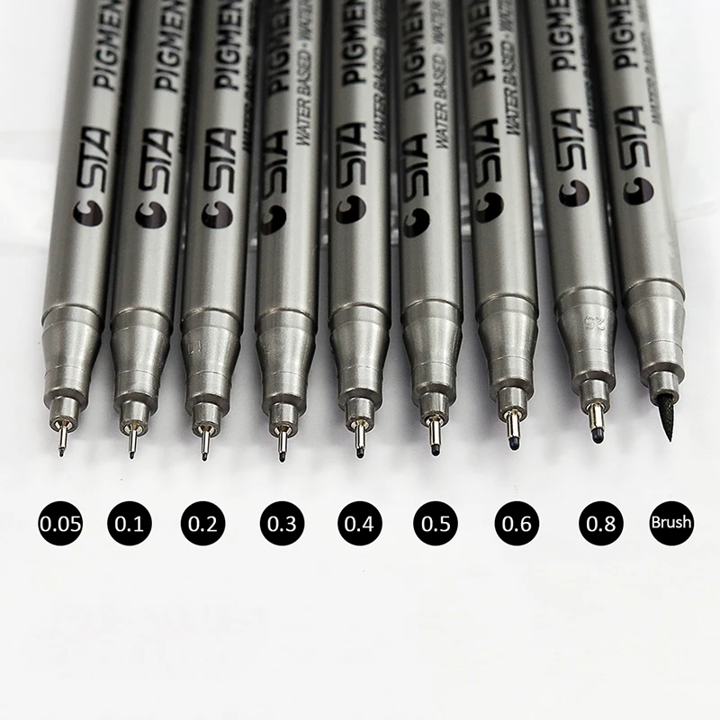 9 шт./партия STA кисть на водной основе маркер черные FineLiners рисуйте наброски ручки разных размеров черные для художественные канцелярские