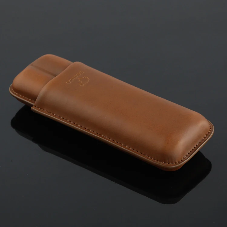 COHIBA Brown Genuine Leather Cigar Case 2 Tube Cigars Case Box Portable
