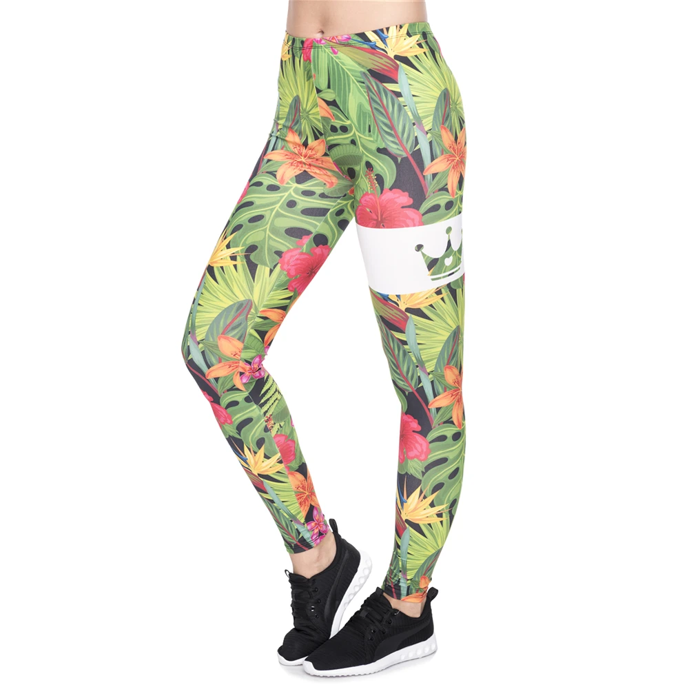 

New leggins mujer queen of the gym tropical flowers Printing legging sexy feminina leggins fitness Woman Pants workout leggings