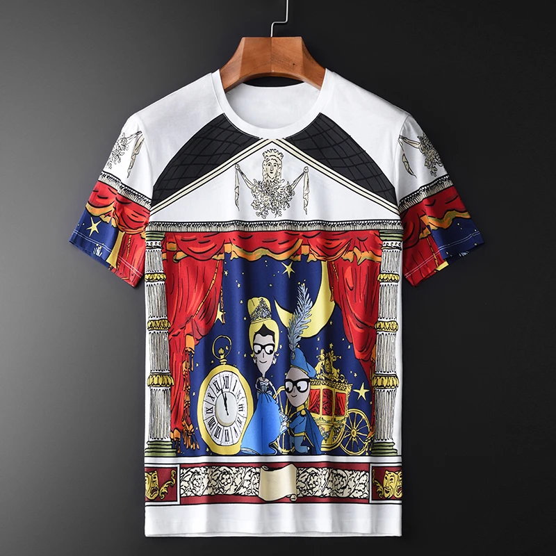 

Minglu Summer Men T-shirts Luxury Allover Printed Short Sleeve Man T-shirts Plus Size 4xl 100% Cotton Slim Round Collar Men Tee