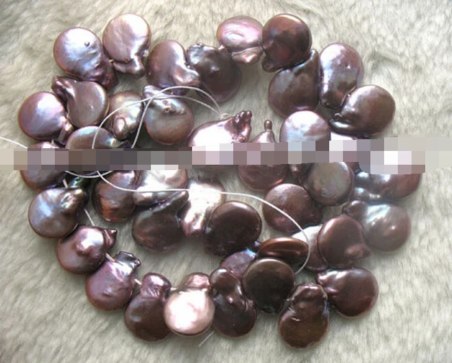 

free shipping UNIQUE freshwater pearl amaranth coin beads 14-17mm 15.5