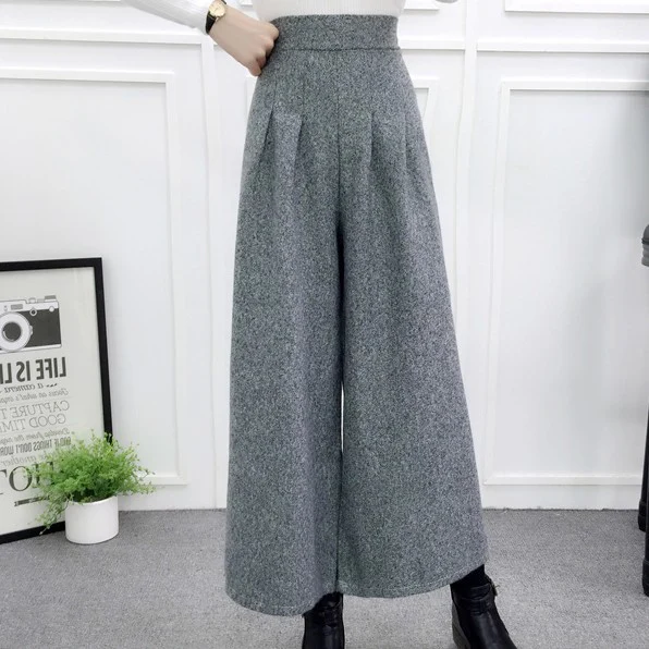 BOoDinerinle Autumn Warm Cotton Wide leg Pants Women HIgh Waist Loose