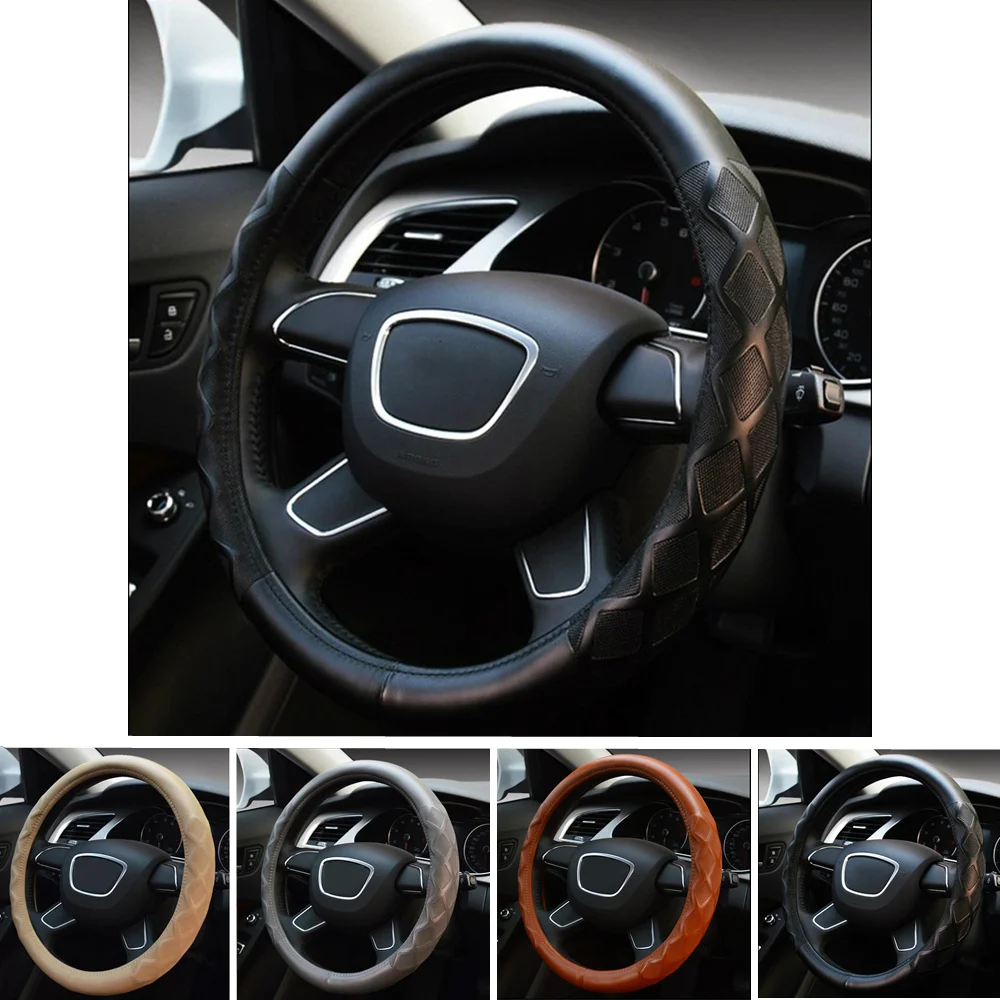 

DIY Car Steering Wheel Cover for Men Women 38cm Leather Four Seasons General Steering-wheel Covers Auto Interior Accessories