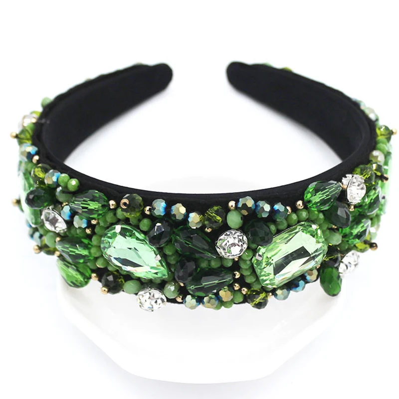 

European Vintage Baroque Headband Full Rhinestone Crystal Beads Wide Black Velvet Hairbands Hair Jewelry Bridal Hair Accessories