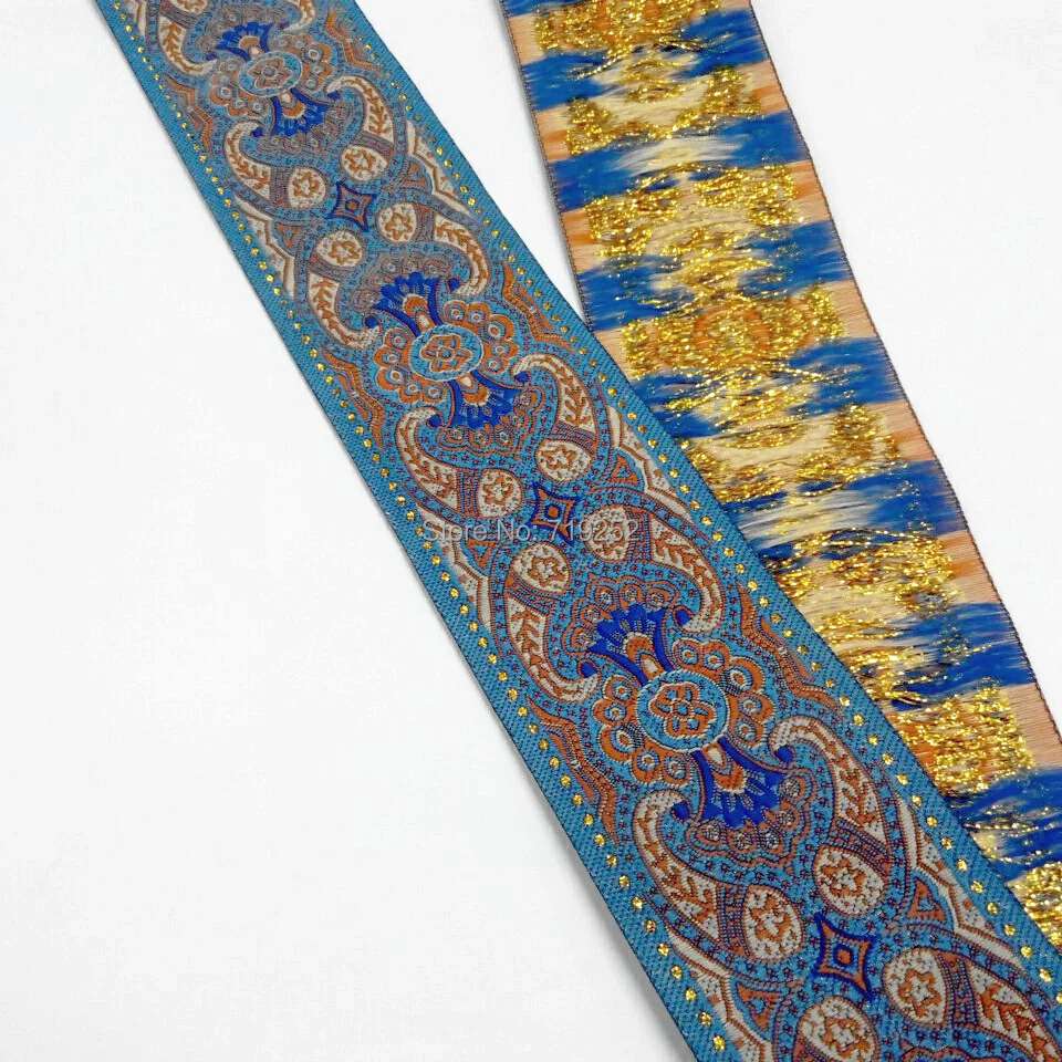 

5cm 50mm 2' costume curtain laciness lace national jacquard ribbon embroidery woven webbing ethnic folk Tuten Blue Filigree Trim
