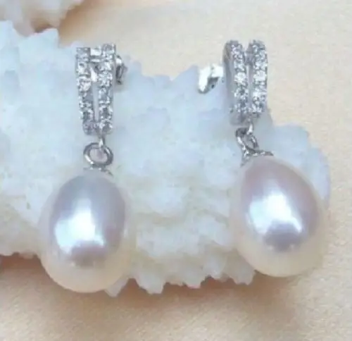 

free shipping 13377 PAIR OF 10-13MM NATURAL GENUINE WHITE PERFECT ROUND PEARL EARRING