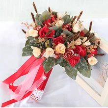 Деревенский стиль Искусственные Свадебные букеты для невесты снаружи кружева свадебные цветы Брошь букеты букет де мариаж