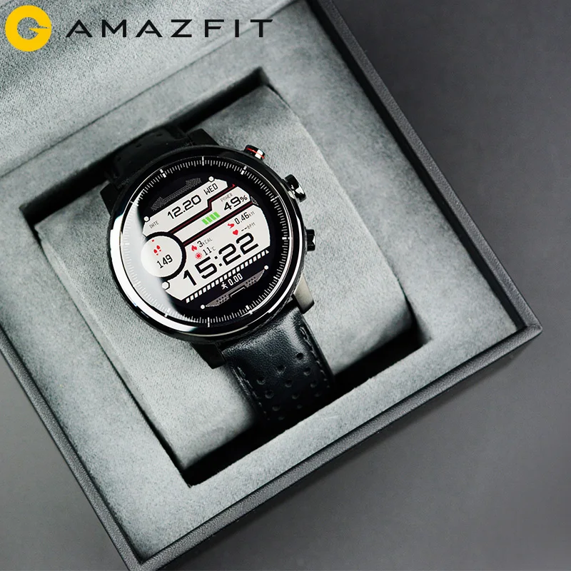 Оригинальные Amazifit Huami Stratos+ смарт-часы с кожаным ремешком