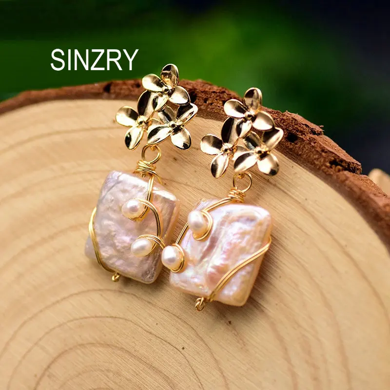 

SINZRY orginal design natural baroque freshwater pearl geometry creative dangle earrings lady trendy jewelry