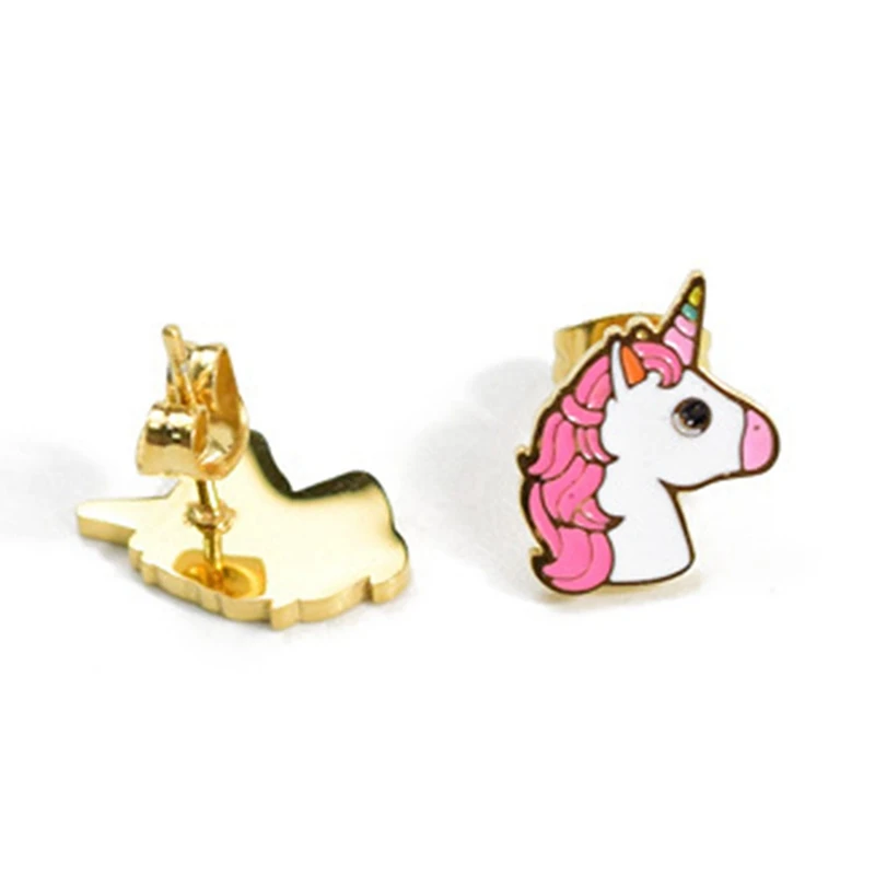 Мультяшная милая розовая Лошадь Единорог дизайн золотой цвет эмали ожерелья серьги Модный Ювелирный Набор Детский подарок
