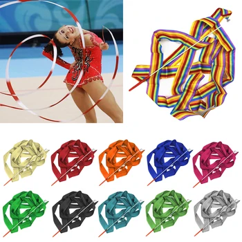 

10PCS 4m Stain Twirling Colorful Dance Ribbon Gym Ribbons Dance Streamer with Stick Wand for Art Gymnastics Performance