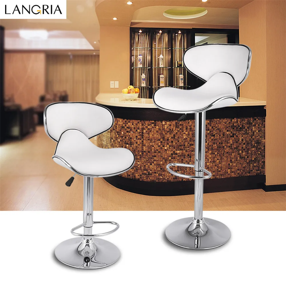 

LANGRIA Set of 2 Gas Lift Height Adjustable Swivel Faux Leather Wrap-Around Bar Stools Chairs with Chromed Base and Footrest