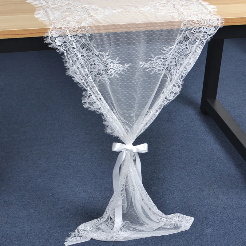 

2019 Eyelash Lace Table Runner For Wedding Party Decor Home Dinner Tea Dresser Table Runners 1pcs White Dustproof Table Runners