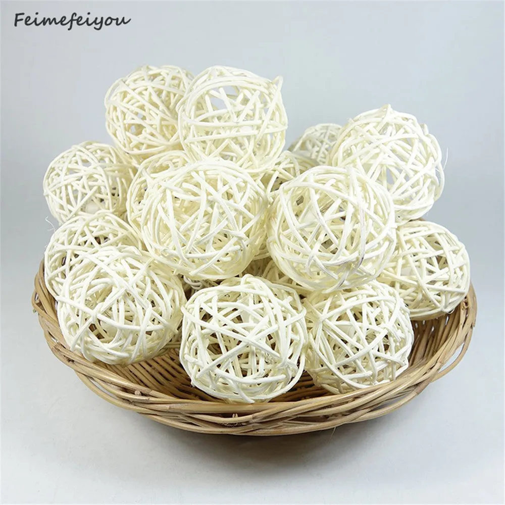 

Feimefeiyou warm white 20pcs/sets white Handmade Rattan Wicker Balls String Lights Fairy Party Garland Patio Decor Night lamp