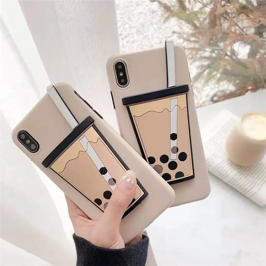 

For iPhone XR XS MAX 8 7 6s Plus Soft Phone Cases Full Back Covers Bubble Tea Drink 3D Silicone Shell Pattern Fundas Coque Capa