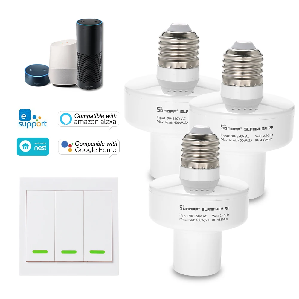 

SONOFF Slampher ITEAD WiFi Smart Light Bulb Holder 433MHz RF E27 Wireless Lamp Holder Compatible with Amazon Alexa
