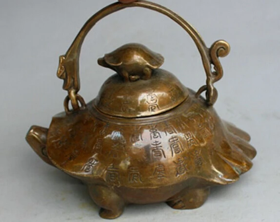 

Collect Chinese Old Carved Tortoise Copper Teapot Flagon fast Shipping