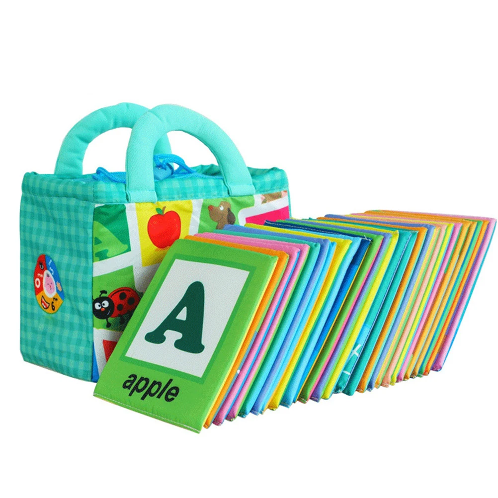 

26Pcs Cloth Baby Book Alphabet Cards with Storage Bag for Kids Education Toy Learning Alphabet Learning Cloth Books for Kids