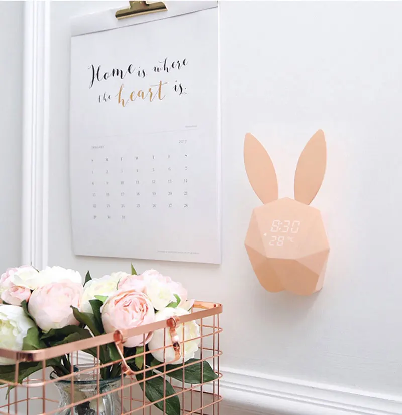 Rabbit night light Alarm Clock Voice activated led digital clock Intelligent Voice Control USB Charging Small Night Light AUG (5)