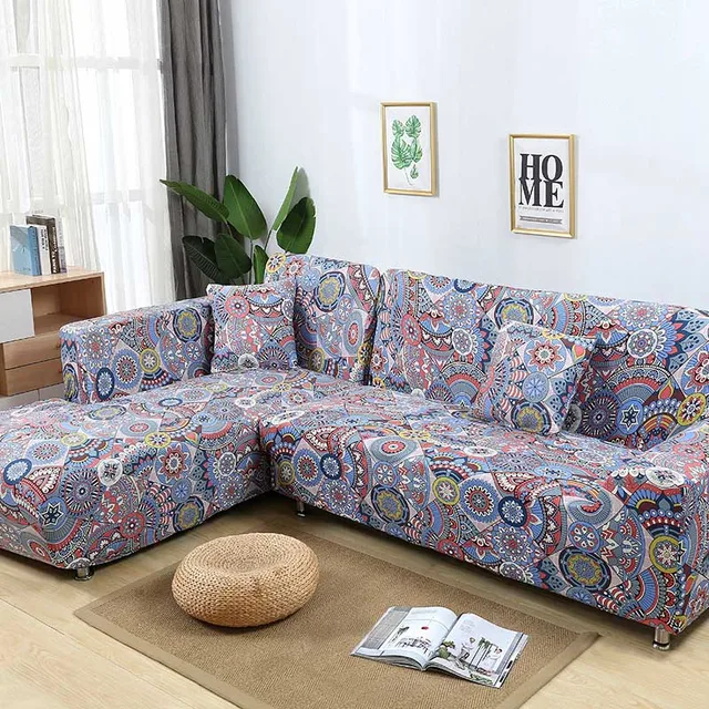 Us 13 63 54 Off L Shaped Sofa Cover Elastic Blue Covers For Living Room Copridivano Couch Slipcovers Armchairs 1 4 Seater In