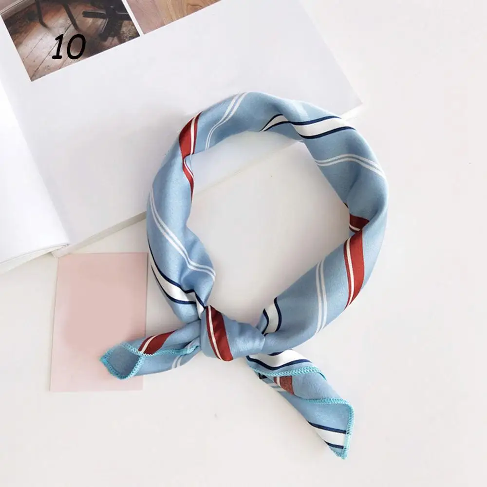 Spasril Женский стильный квадратный шарф 50*50 мягкий шелковый атлас маленькие шарфы женские повязки для волос тренд офисный женский платок с принтом - Цвет: 10 Lines Blue