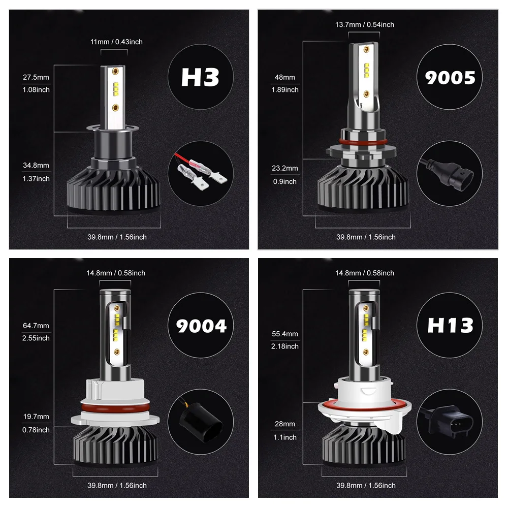 H7 светодиодный головной светильник лампочка H4 светодиодный H11 H3 H8 H1 9005 HB3 9006 HB4 9007 с зэс чипы 8000LM 6500K 72W 12V Автомобильная Противо-Туманная светильник автомобильных ламп