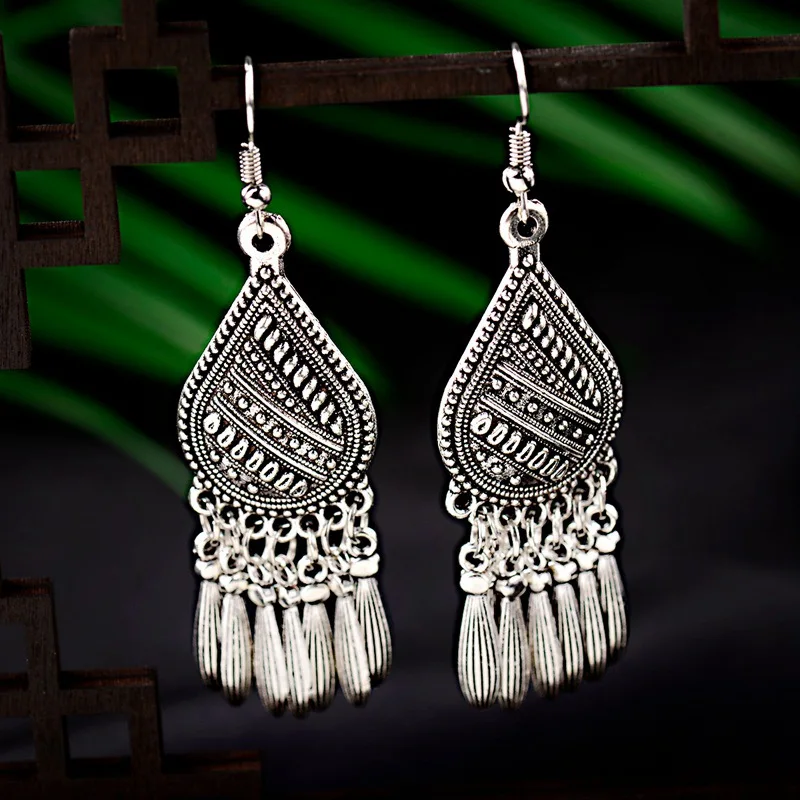 Модные Этнические женские серьги Jhumka Jhumki винтажные серебряные с кисточками