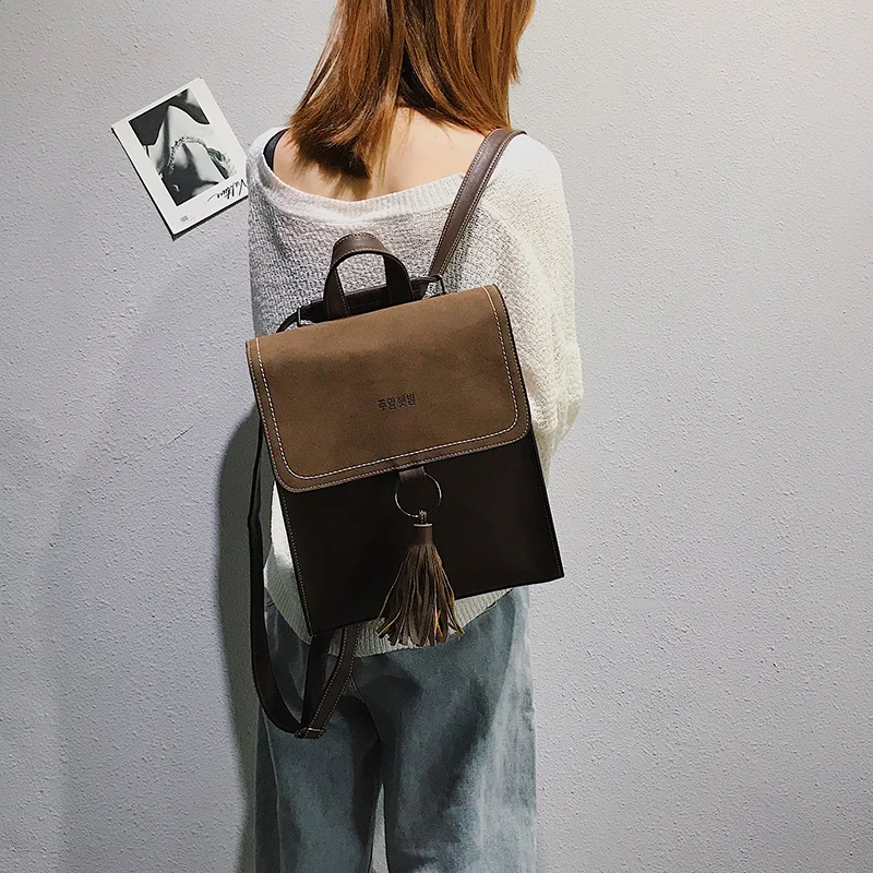 2pcsset Fashion Tassel women Backpack Leather Female Backpack School Shoulder Bag Vintage Travel bags for women 2018 Mochila (17)