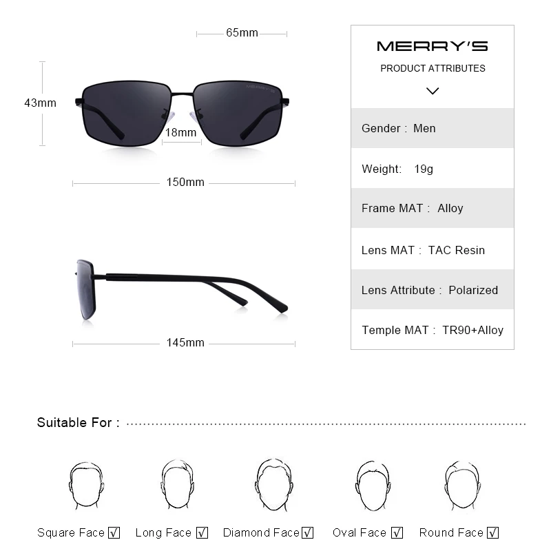 Koop MERRYS ONTWERP Mannen Klassieke Luxe Merk Zonnebril HD Gepolariseerde zonnebril Voor Driving TR90 Benen UV400 Bescherming S8282
