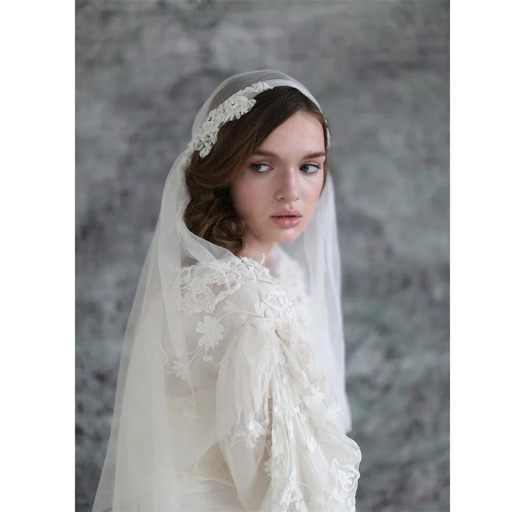 Vintage Long Bridal Veils 1 Layer Tulle Eyelash Lace Edge Ivory Wedding Veil 3M
