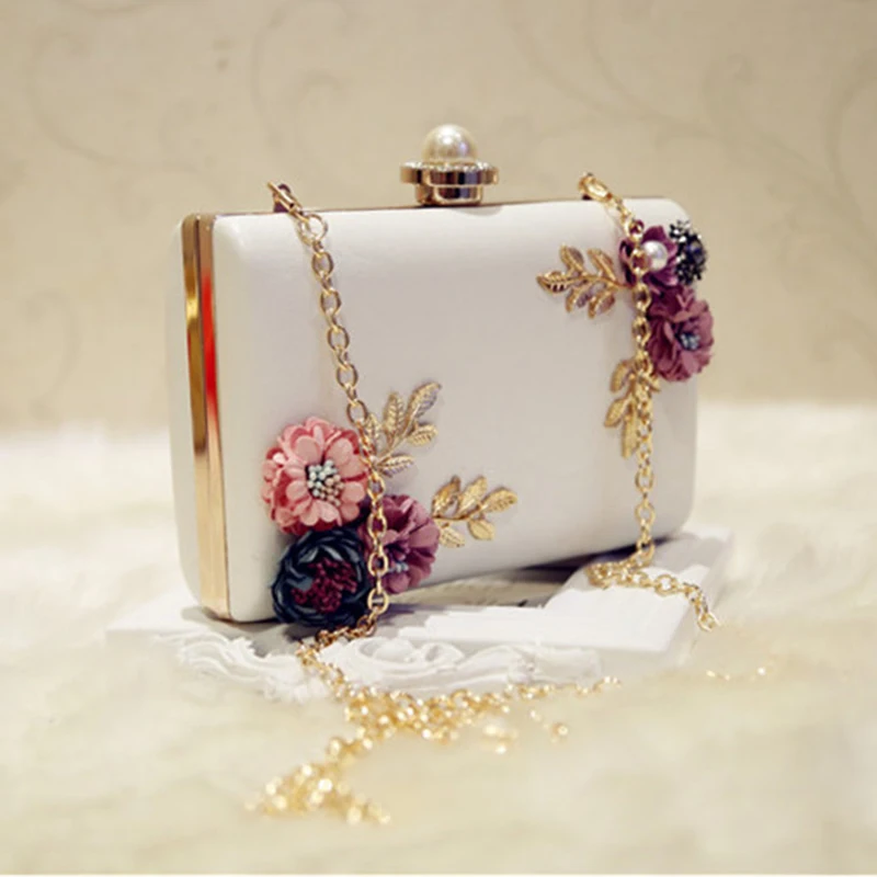 Fashion Women Leather Evening Bag Dinner Party Lady Wedding Flower Clutch Purse(white) Fashion Women Leather Evening Bag Dinner Party Lady Wedding Flower Clutch Purse(white)