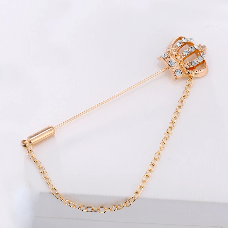 New Rhinestone Crown Brooch Pins Collar Suit Stick Breastpin Lapel Pin