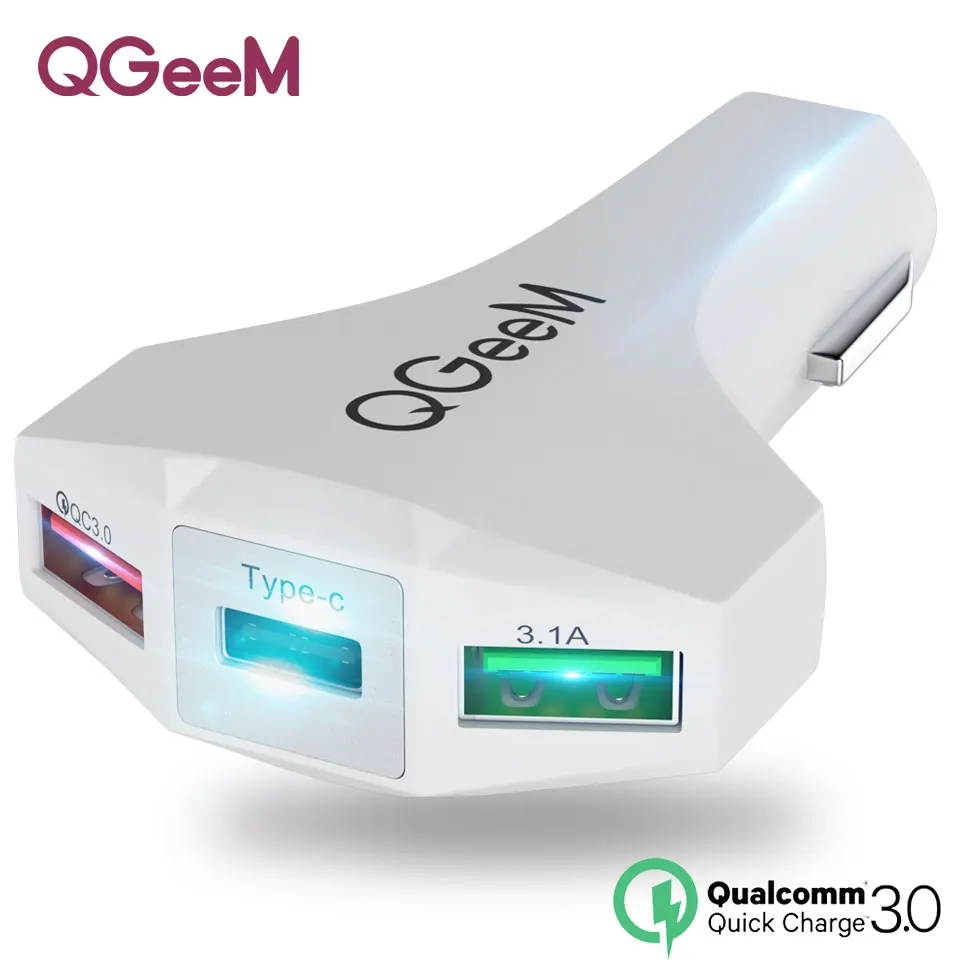 QGEEM QC 3,0 USB C автомобильное зарядное устройство Quick Charge 3,0 Автомобильное быстрое зарядное устройство адаптер Hammer 3 USB-C портативное автомобильное зарядное устройство для iPhone Xiaomi - Тип штекера: Snow White