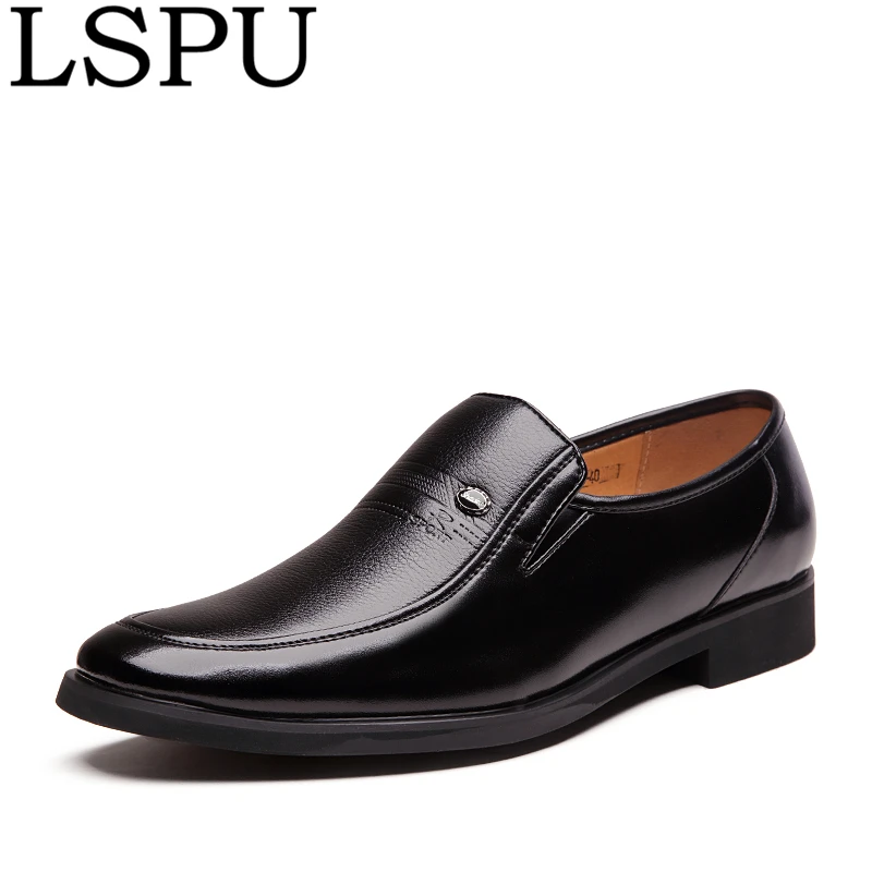 

Brand LSPU Pointed Toe Men Dress Shoes Lace Up Breathable Casual Business Men Shoes Fashion Formal Leather Shoes Men Size 38-44