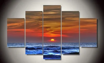 

2017 Real Oil Painting Cuadros Decoracion Unframed Sunset Sea 5 Piece Picture Painting Wall Art Room Decor Canvas Free Shipping