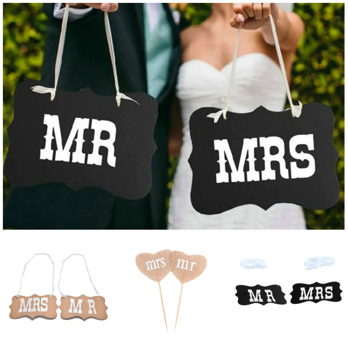 

1set DIY Black Mr Mrs Paper Board+Ribbon Sign Photo Booth Props Wedding decoration Party Favor photocall for weddings