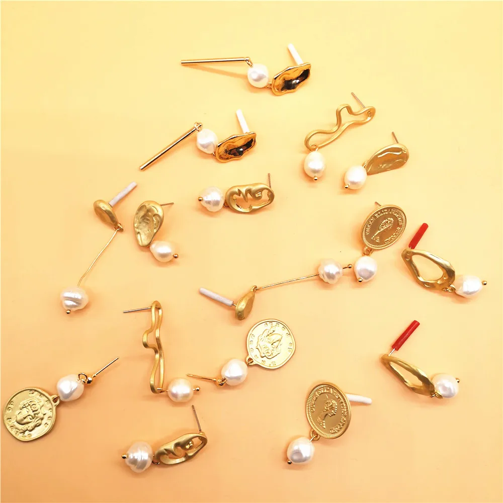 

Gold Color Metal Geometric Irregular Circle Coin Medallion Drop Earrings 8 style New Natural Freshwater Pearl Earrings for Women
